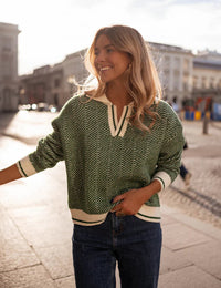 Damenpullover mit V-Ausschnitt, grün, Viskose, Damenmode, eleganter Stil
