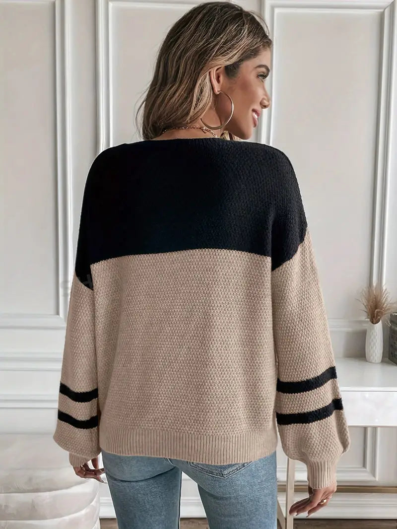 Pull Femme Color Block à Manches Lanternes 3