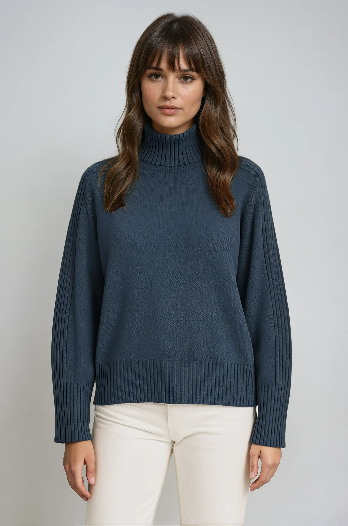 Pull Femme Côtelé Col Montant Épais 0