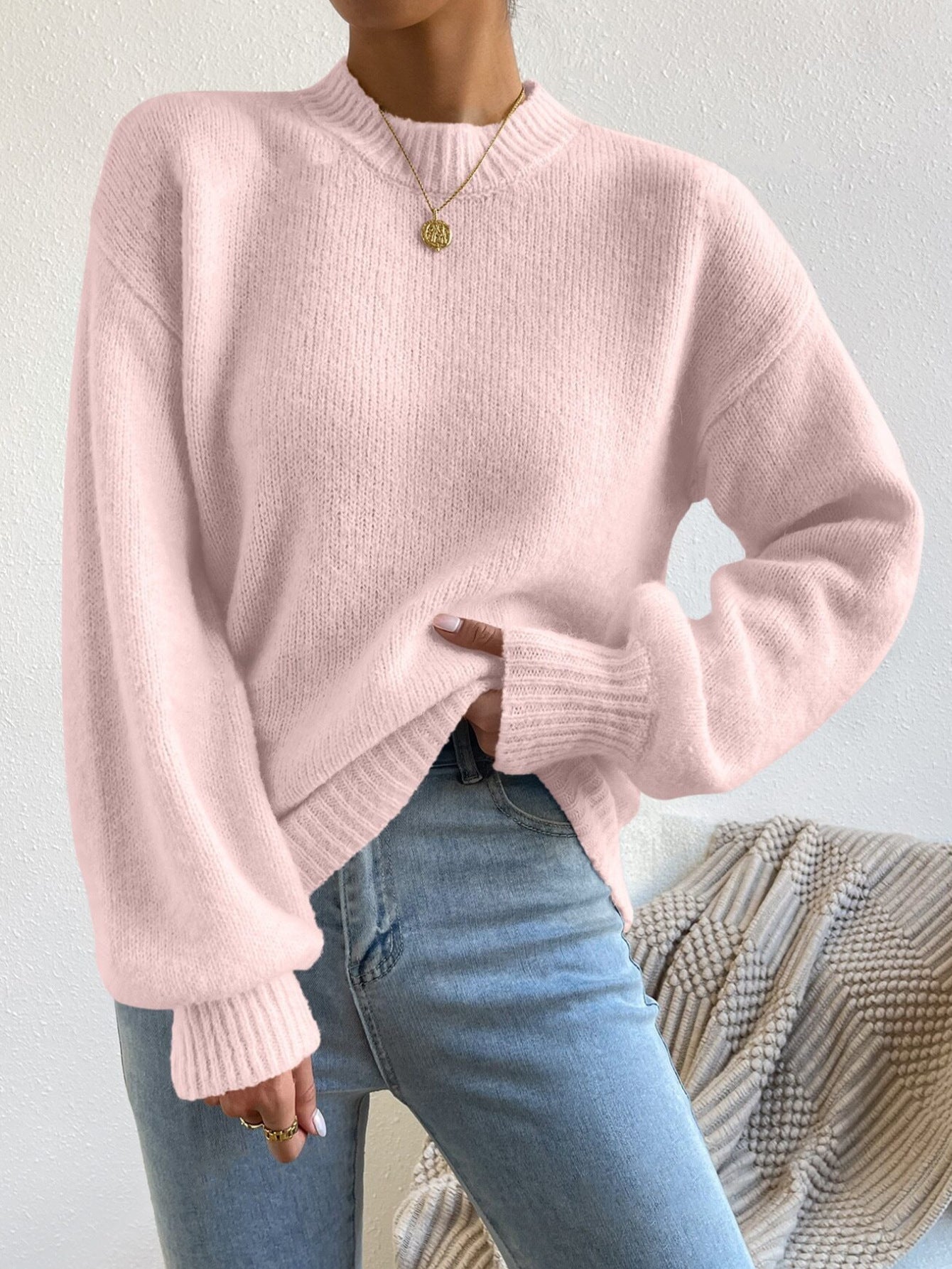 Pull Femme Décontracté Col Rond Manches Longues 1