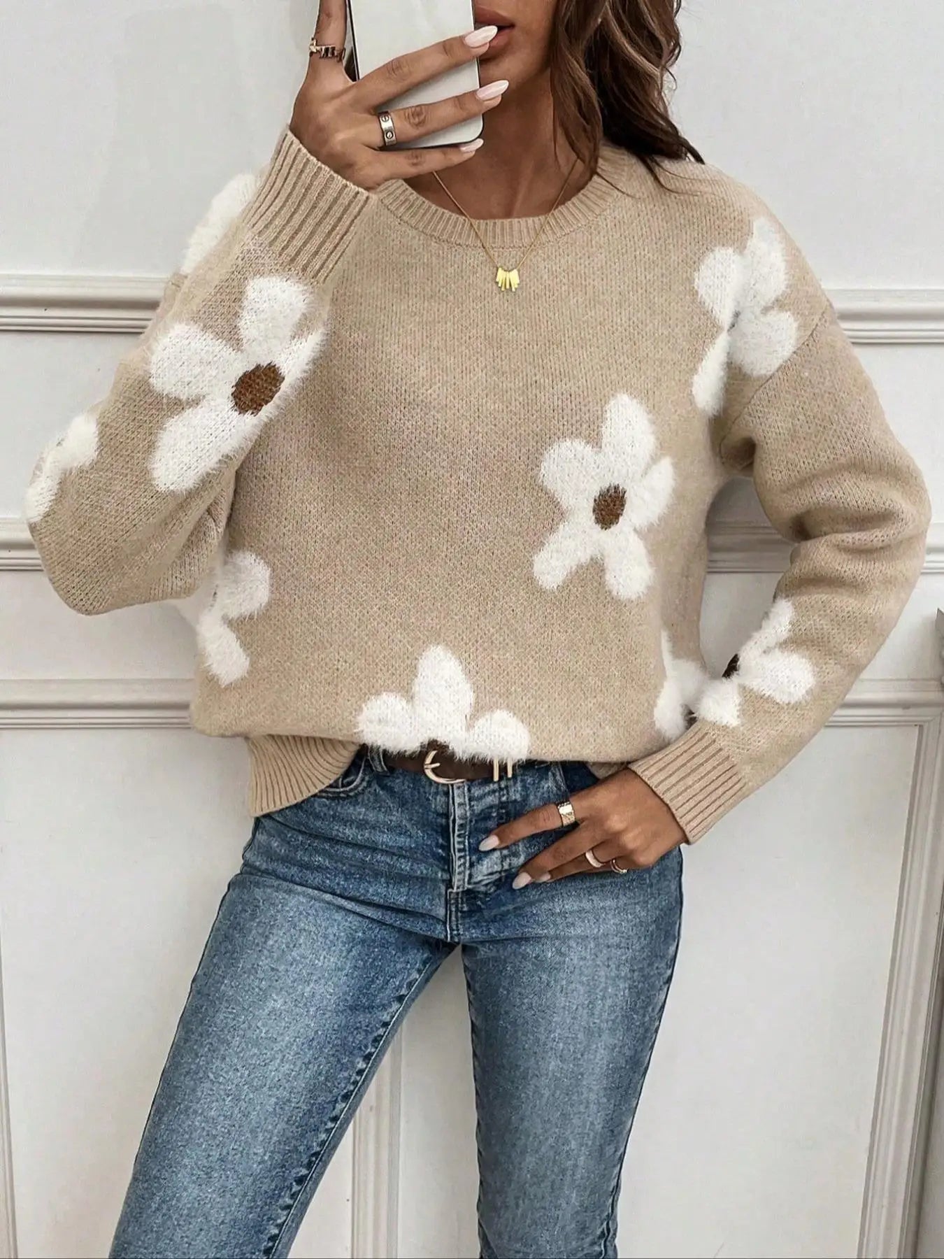Pull Femme Décontracté à Motifs Floraux 1