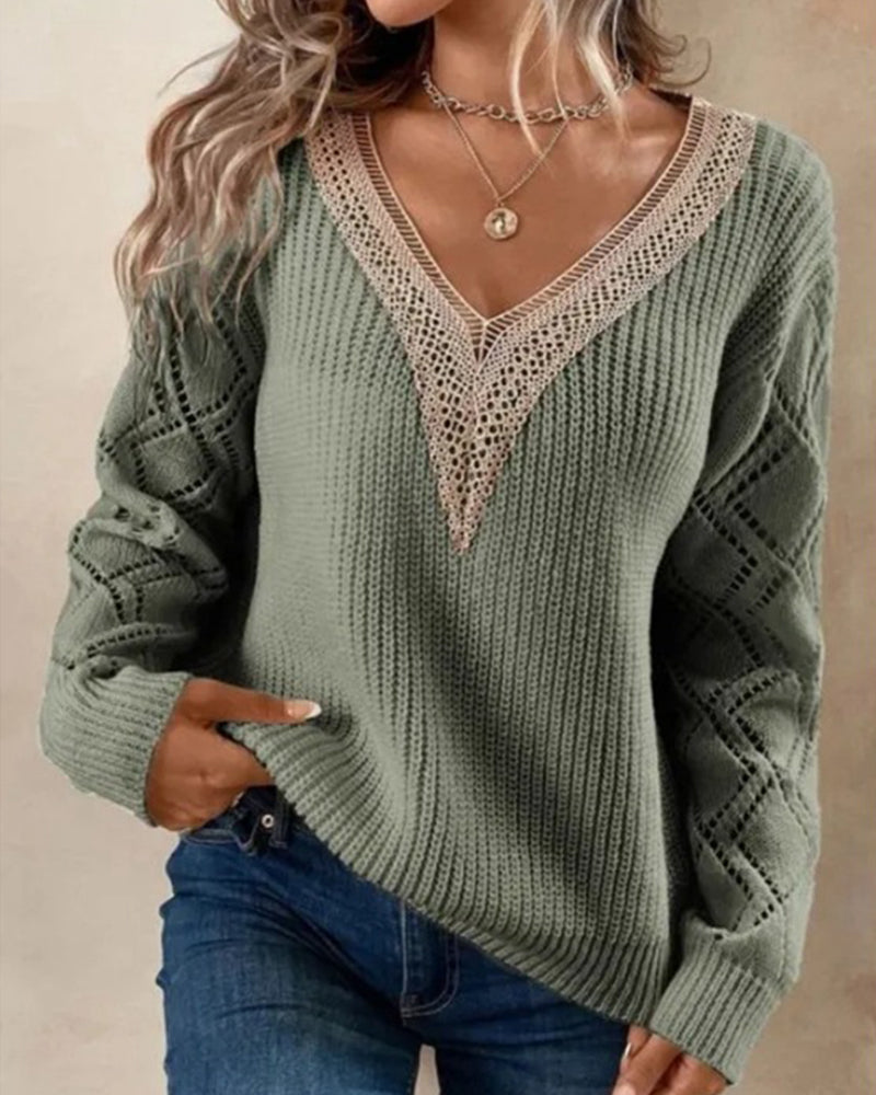 Pull Femme Élégant à Col en V 0
