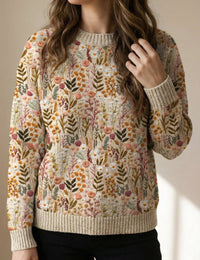 Bestickter Damenpullover mit Blumenmuster Wolle Bequemer Alltag