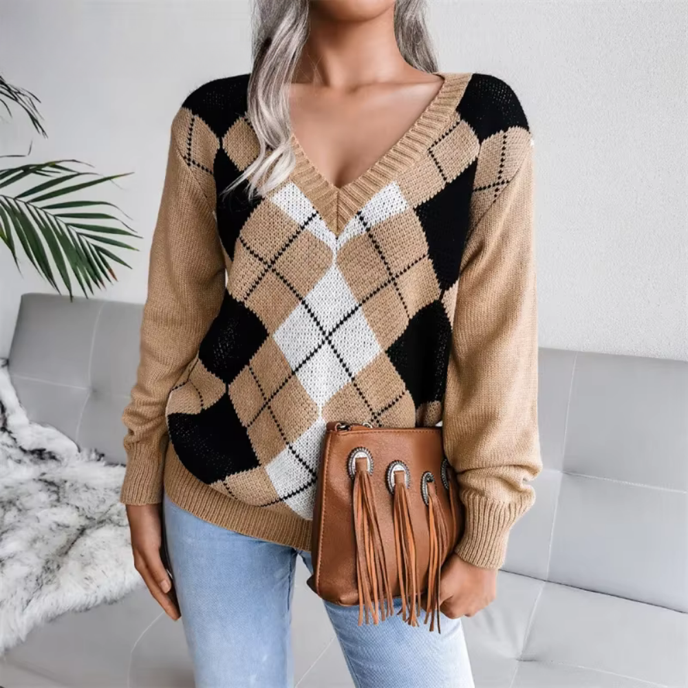 Pull Femme Élégant en V Texturé 0