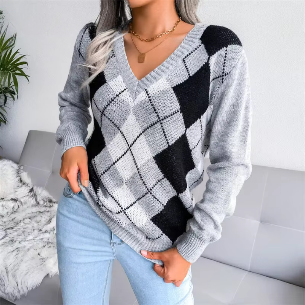 Pull Femme Élégant en V Texturé 1