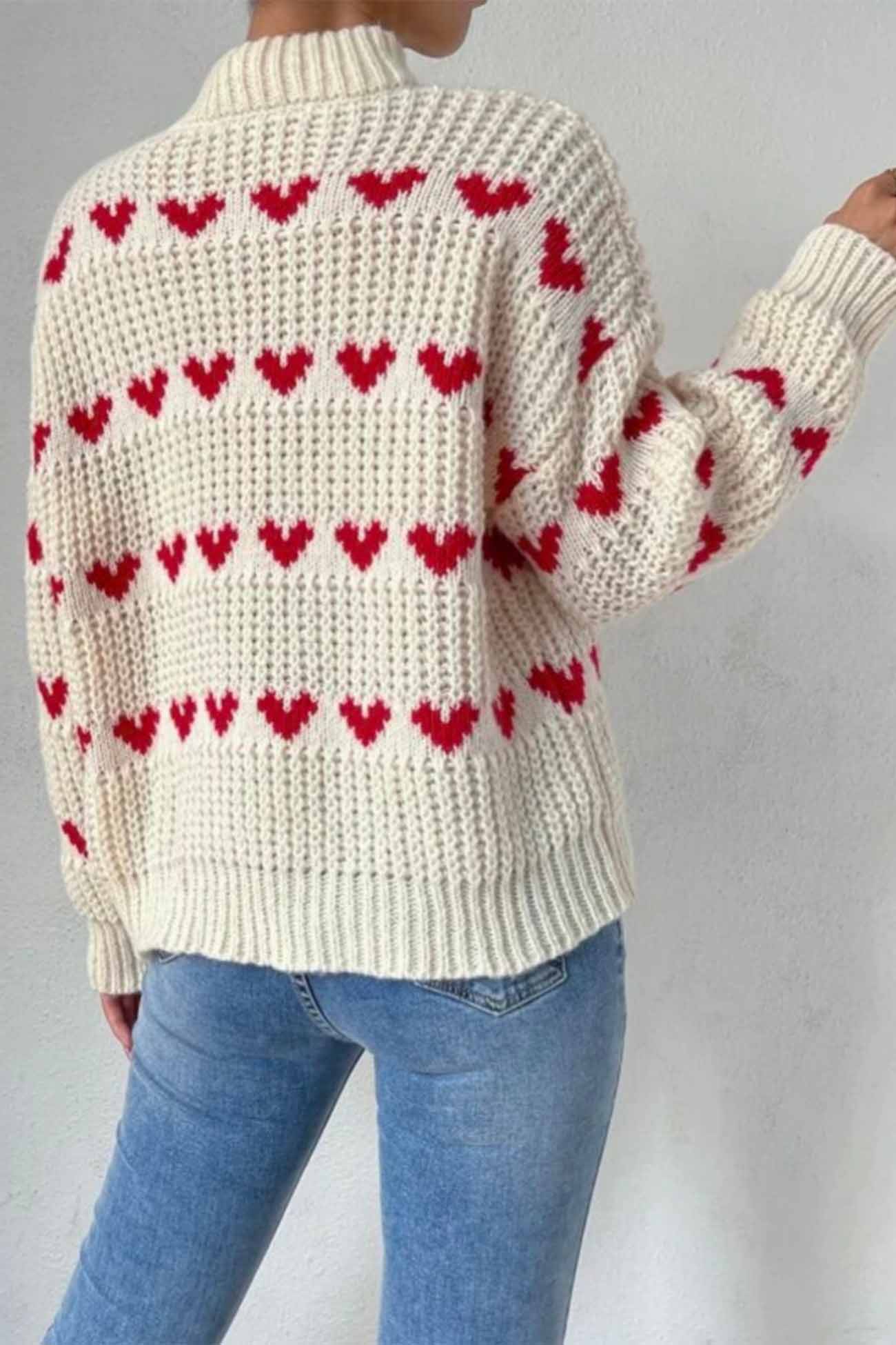 Pull Femme Imprimé Cœurs Tendance Multicolore 1