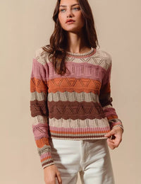 Damenpullover Lang Gestreift Rundhals Komfort und Eleganz