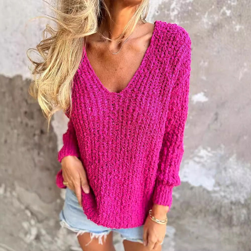 Pull Femme Long Manches Col en V 4
