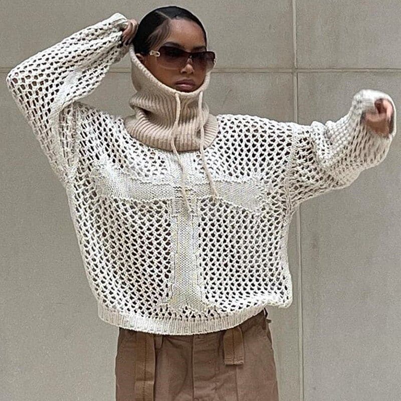 Pull Femme Oversize Col Haut Tricot 1