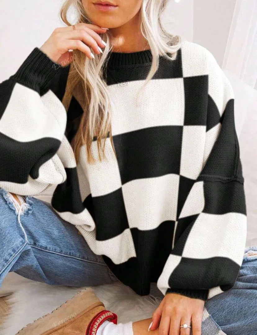 Pull Femme Plaid Bicolore Décontracté 10