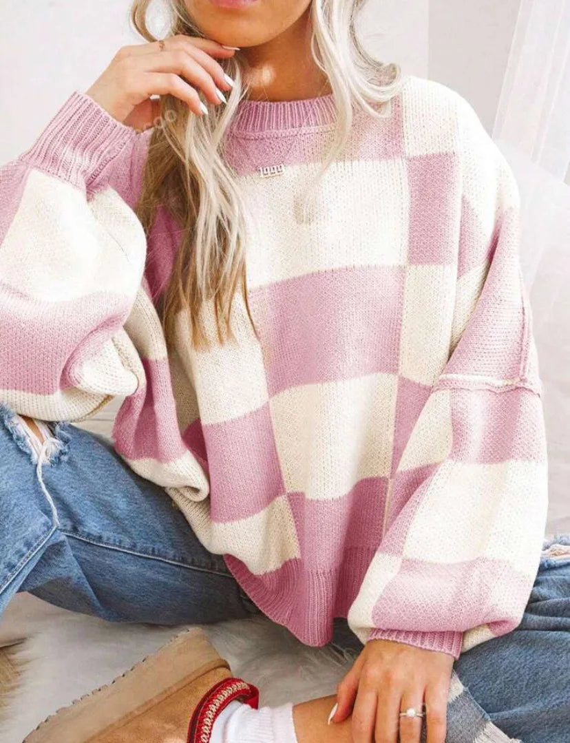 Pull Femme Plaid Bicolore Décontracté 15