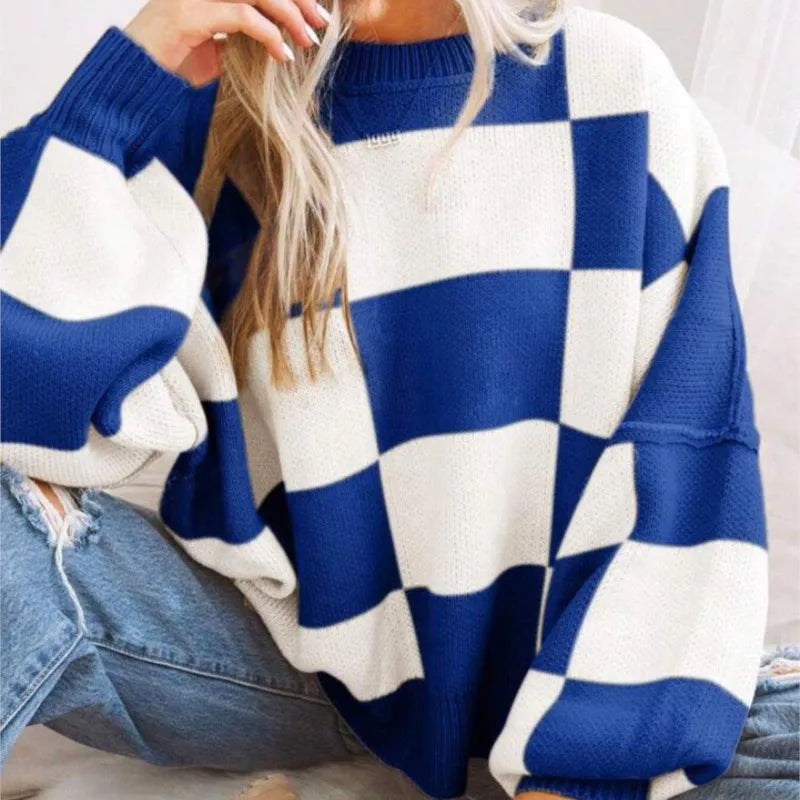 Pull Femme Plaid Bicolore Décontracté 7
