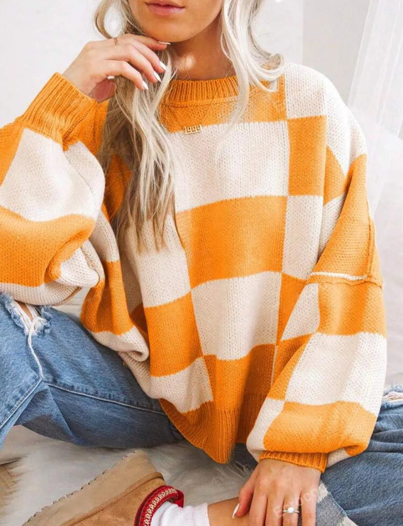 Pull Femme Plaid Bicolore Décontracté 8