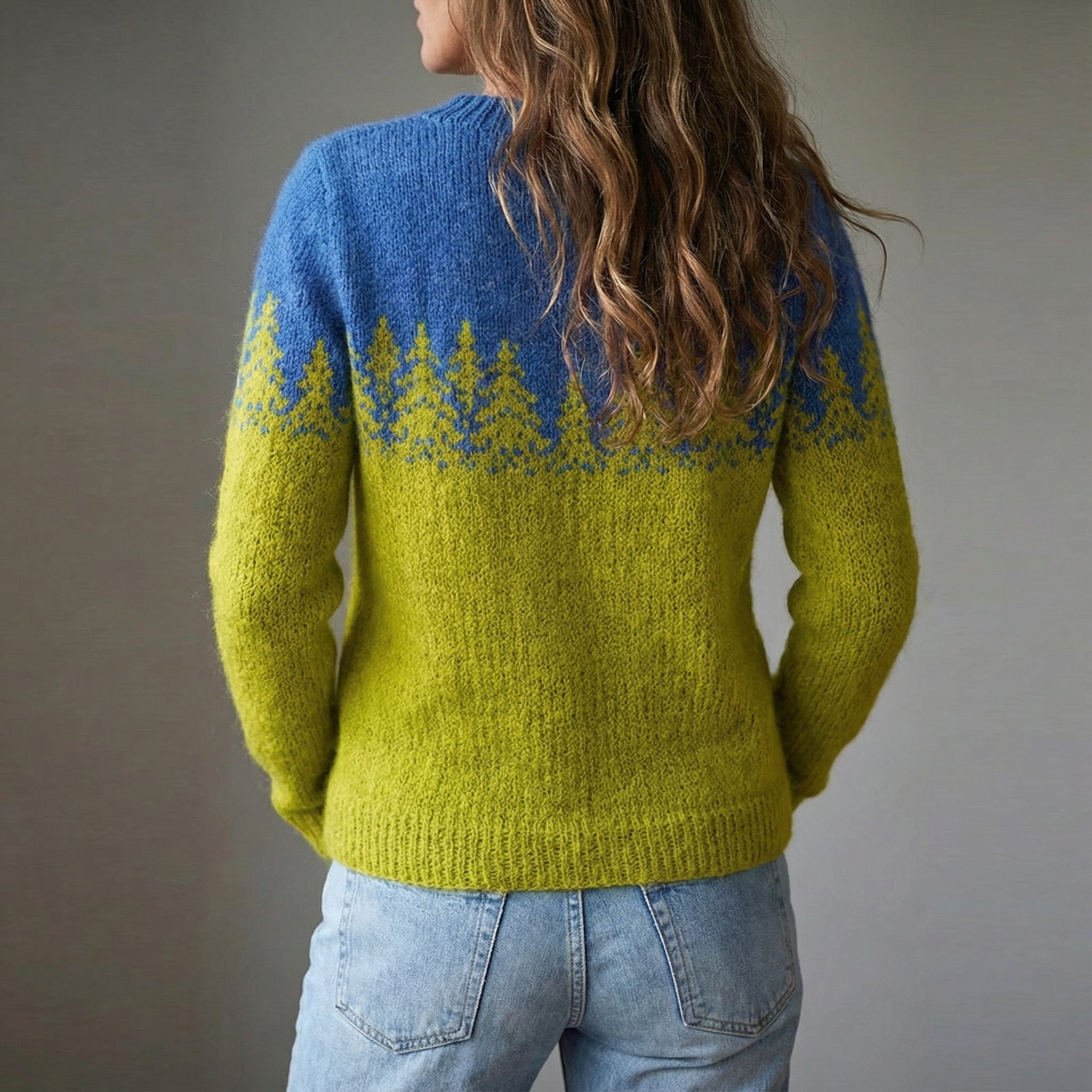 Miękki sweter damski w stylu retro skandynawskim, wielokolorowa wełna