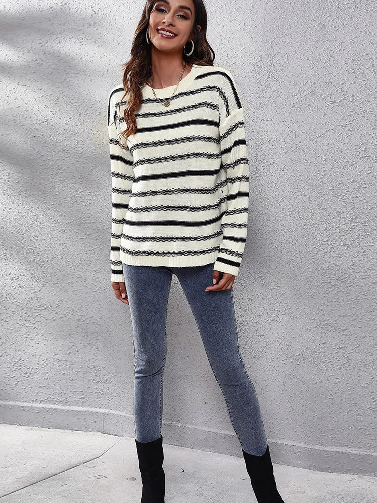 Pull Femme Rayé Chic Col Rond 6