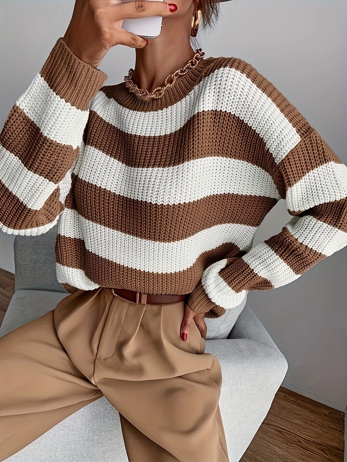 Pull Femme Rayé Col Roulé Confortable 1