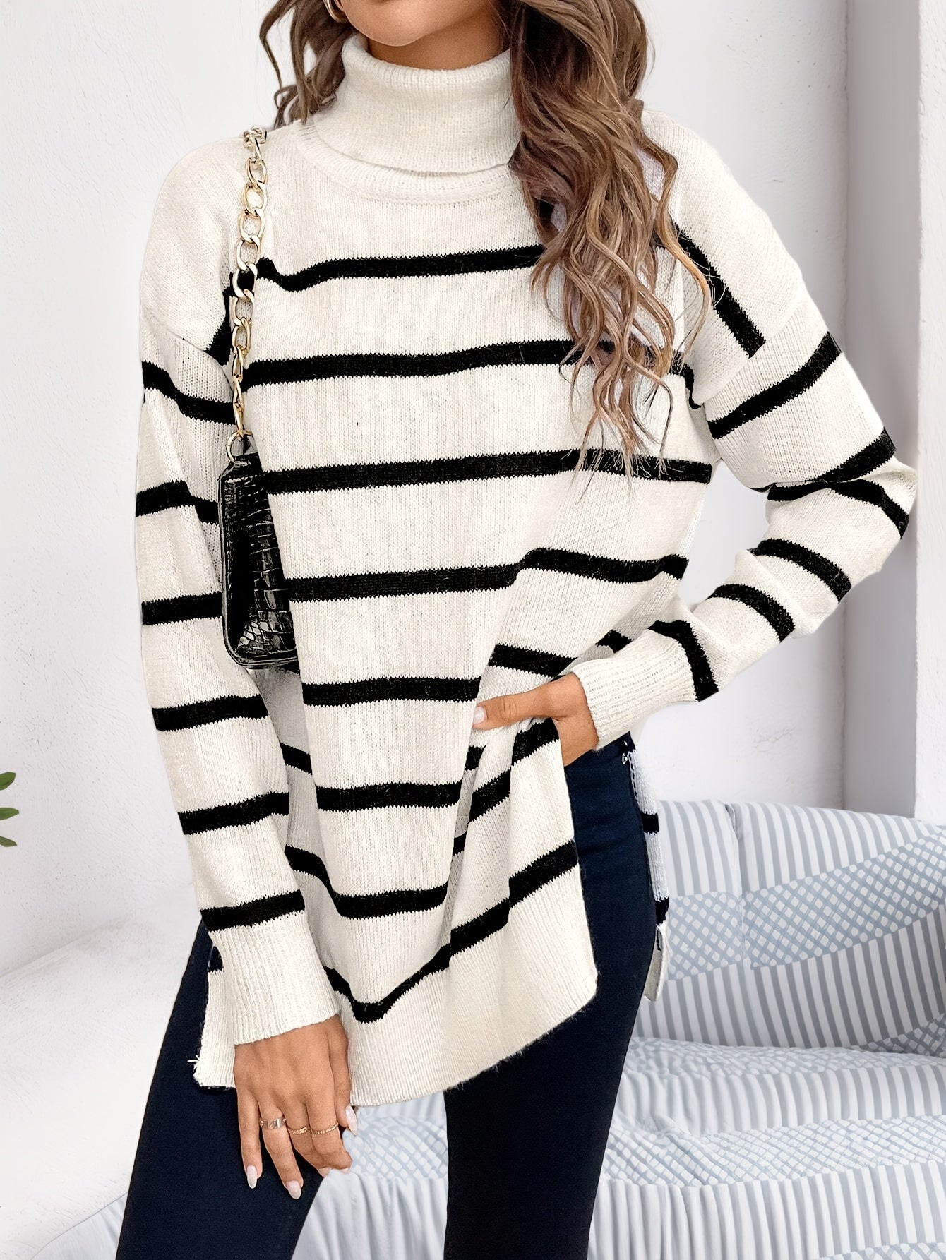 Pull Femme Rayé Élégant Confortable 5