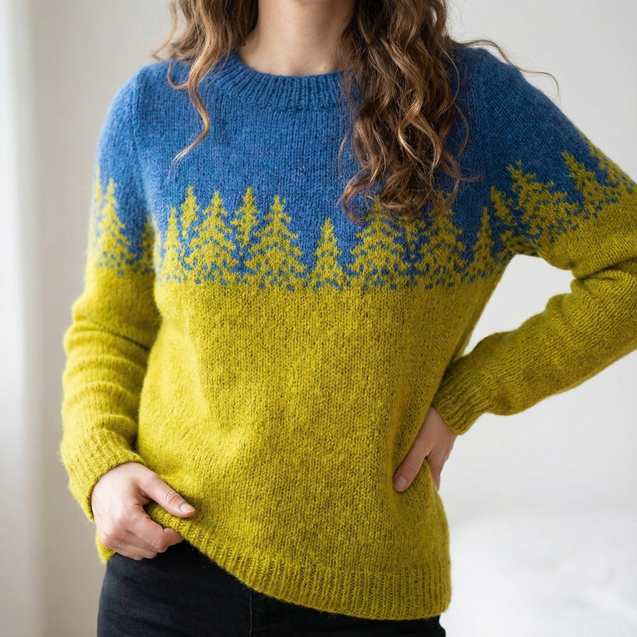 Miękki sweter damski w stylu retro skandynawskim, wielokolorowa wełna