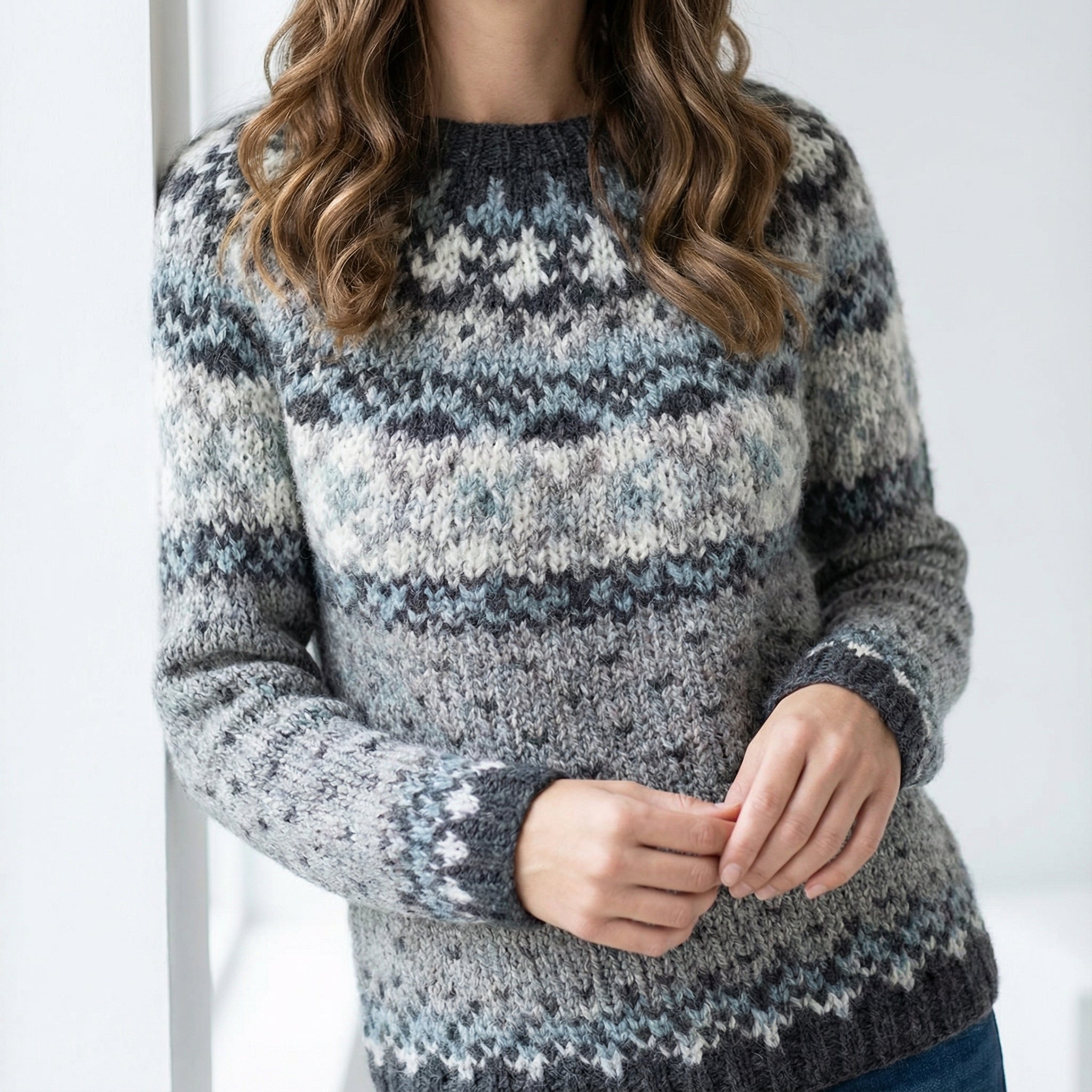 Damski sweter retro wielokolorowy w stylu skandynawskim, moda damska