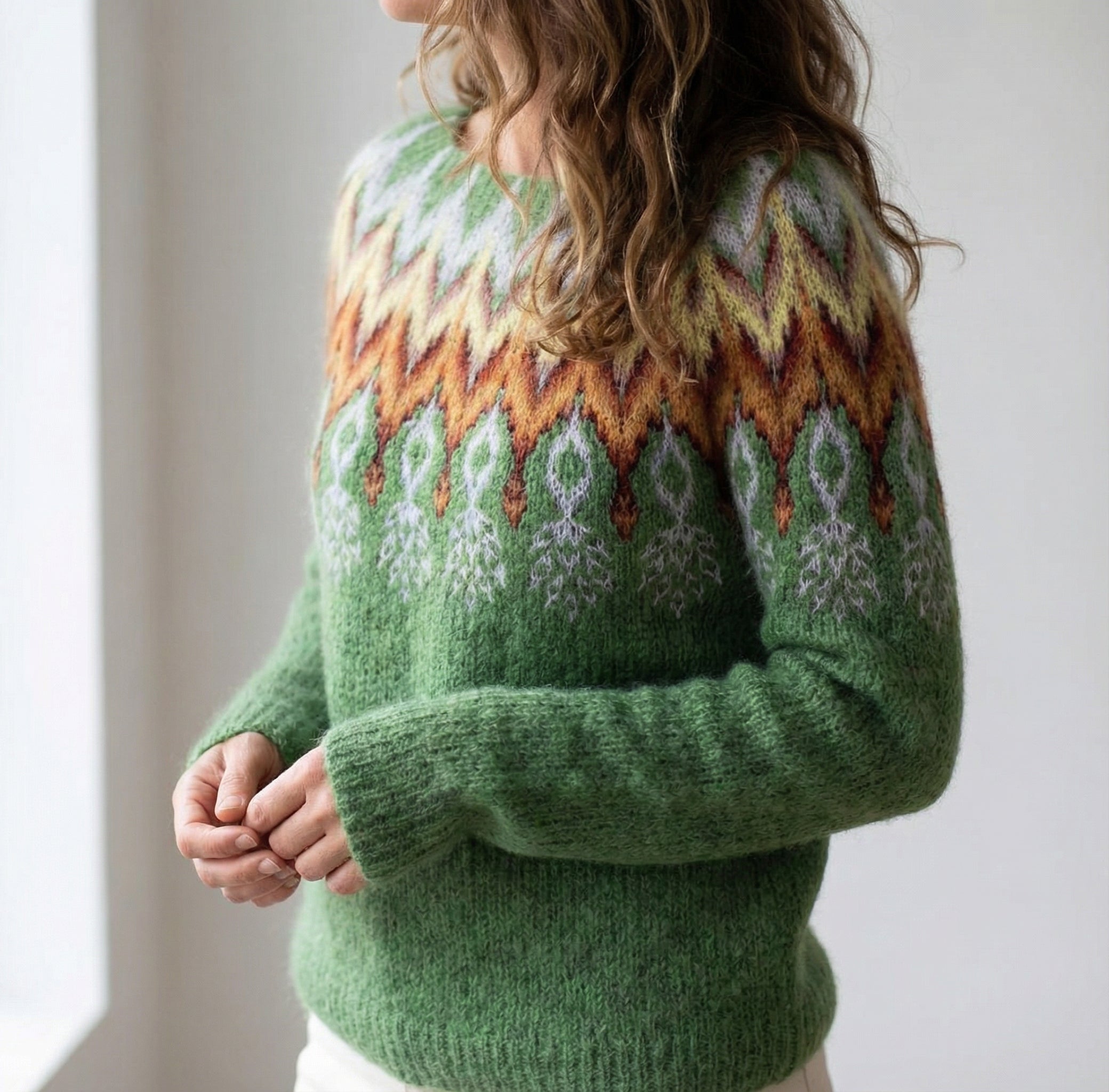 Damski sweter retro wielokolorowy świąteczny z wełny