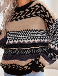Pull Femme Rétro Tricoté Autumn Collection Design Avec Contraste