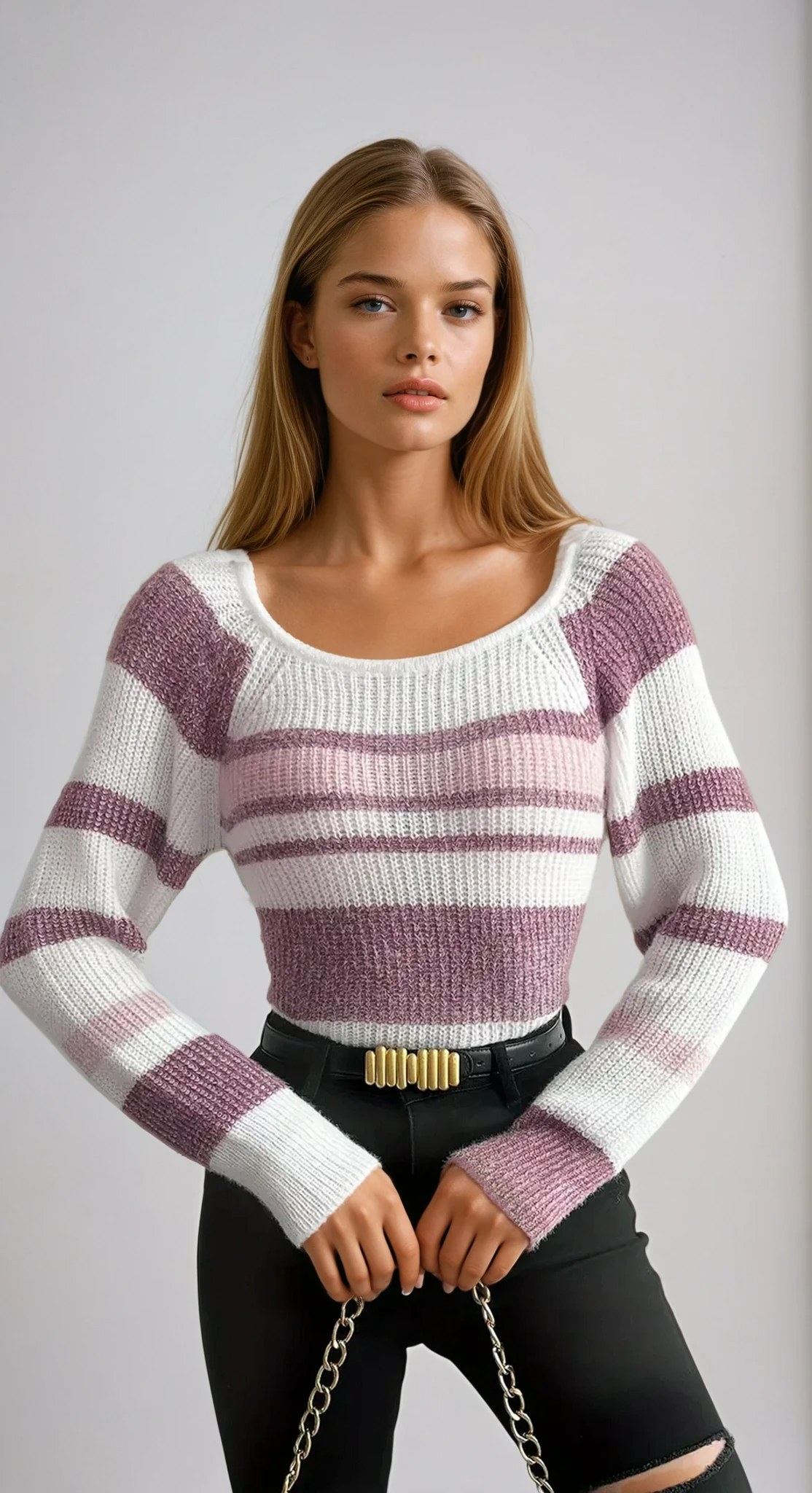 Pull Femme Slim à Rayures Élégantes 0