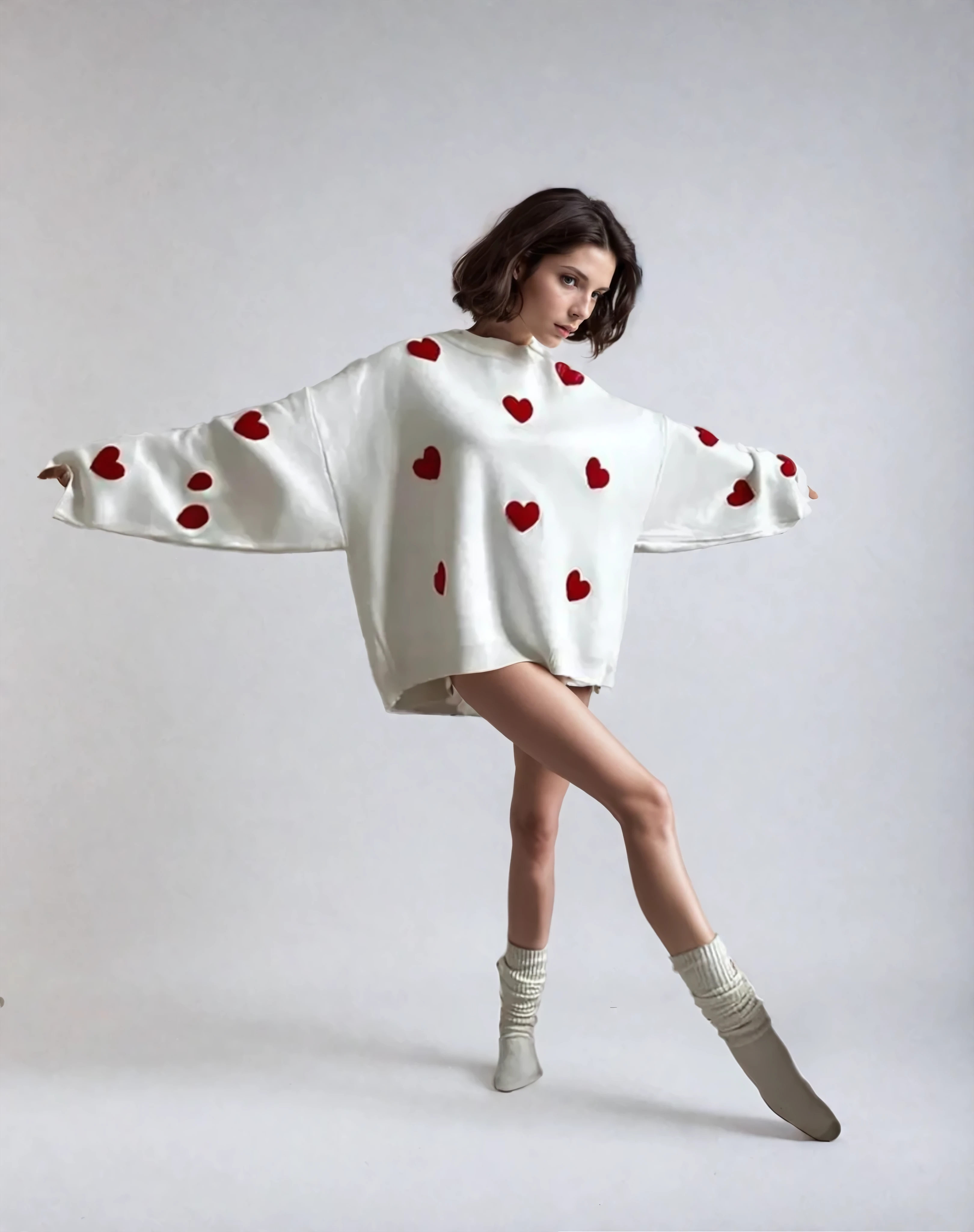 Pull Femme Surdimensionné Imprimé Cœur 2
