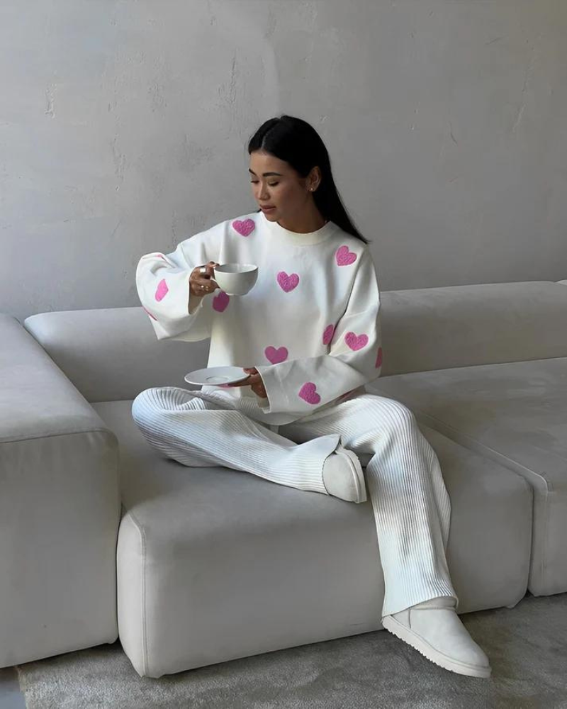 Pull Femme Surdimensionné Imprimé Cœur 8