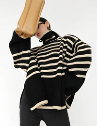 Damenpullover Oversize Gestreift Bequem Baumwolle