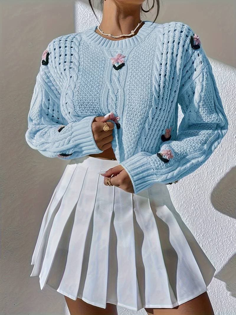 Pull Femme Torsadé avec Fleurs Brodées 3