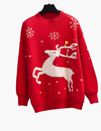 Weihnachtspullover für Damen mit Rentiermuster, mehrfarbig, Strick