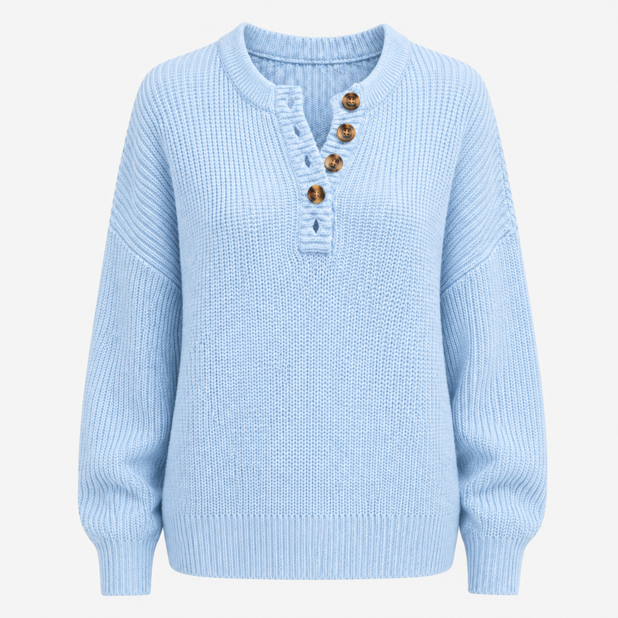 Długi damski sweter z miękkiej dzianiny z guzikami, elegancki casual