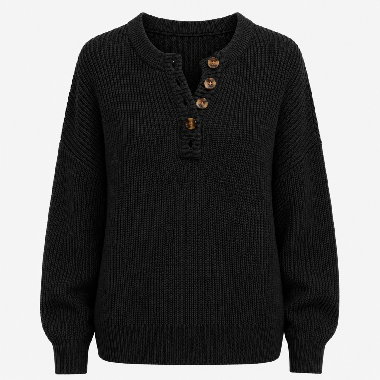 Długi damski sweter z miękkiej dzianiny z guzikami, elegancki casual