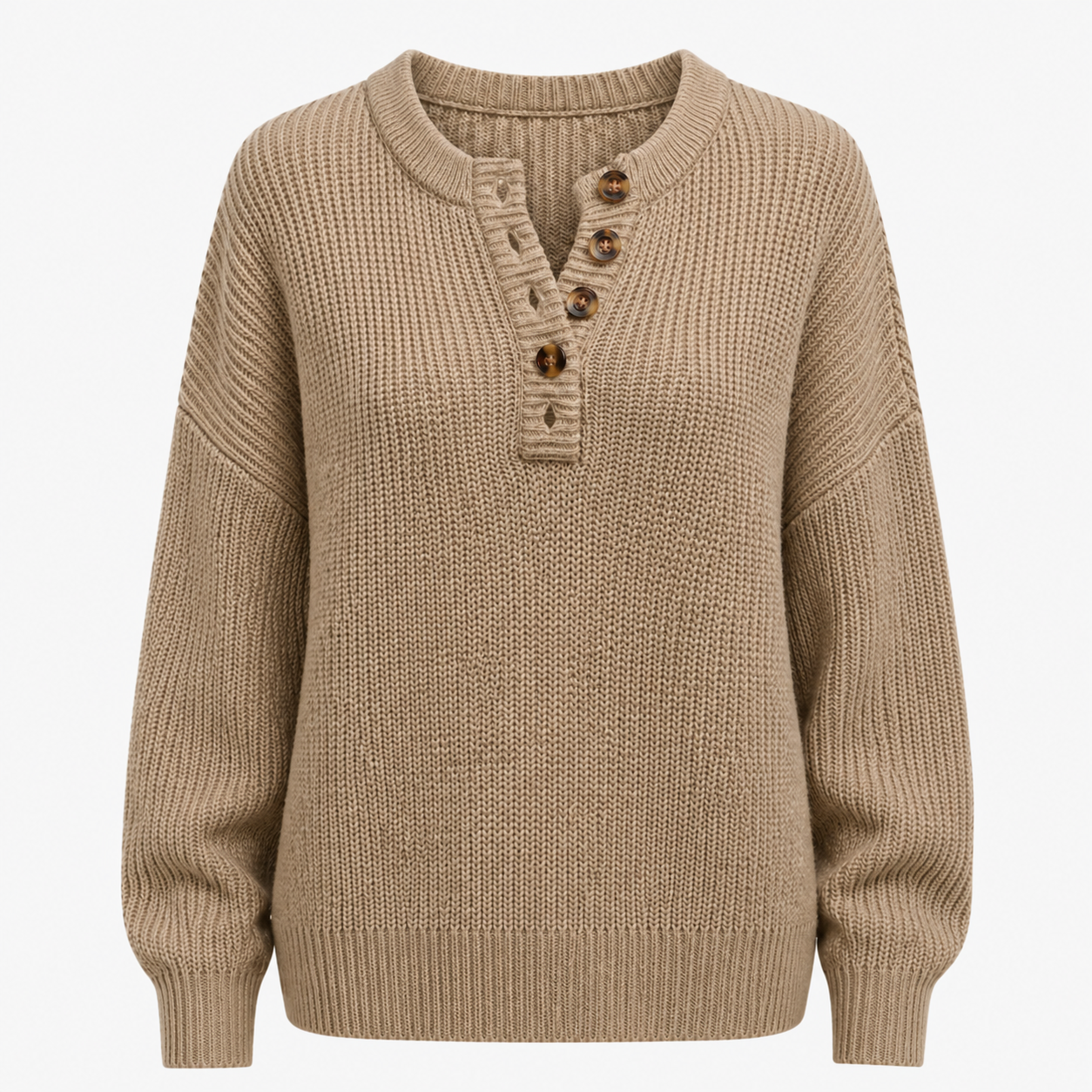 Długi damski sweter z miękkiej dzianiny z guzikami, elegancki casual