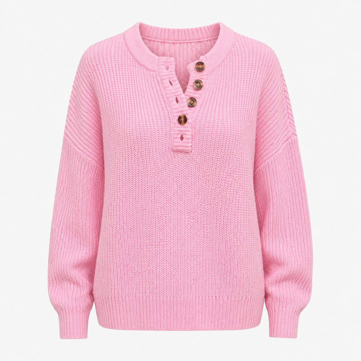 Długi damski sweter z miękkiej dzianiny z guzikami, elegancki casual