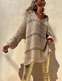 Pull Over Femme à Rayures Maille Manches Longues