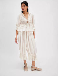 Pyjama Femme Confortable en V avec Dentelle