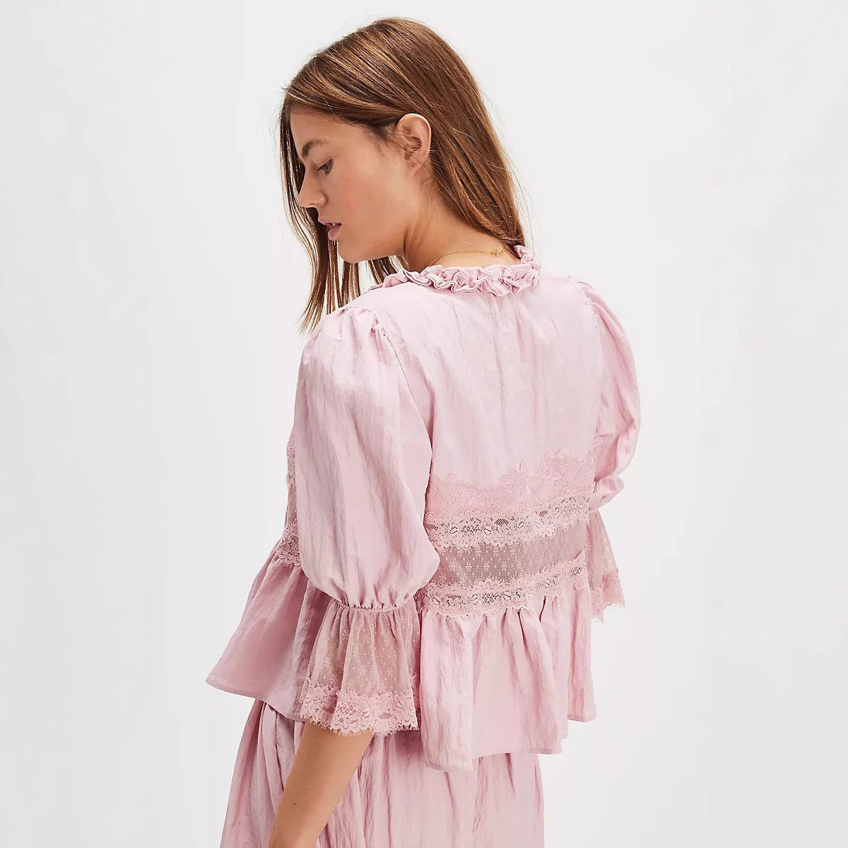 Pyjama Femme Confortable en V avec Dentelle 3