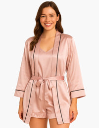 Damen Satin Pyjama Drei Teile Schick Bequem