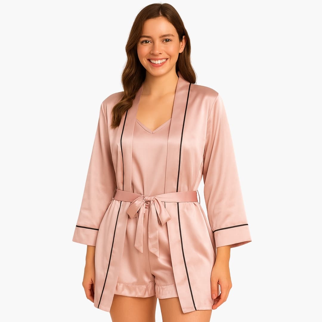 Pyjama Satin Femme Élégant Trois Pièces 0