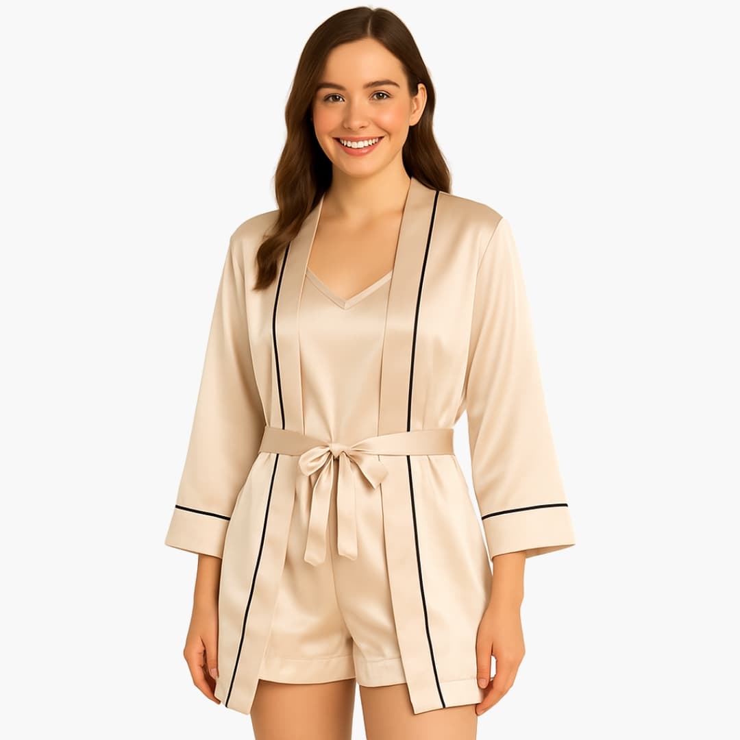 Pyjama Satin Femme Élégant Trois Pièces 2