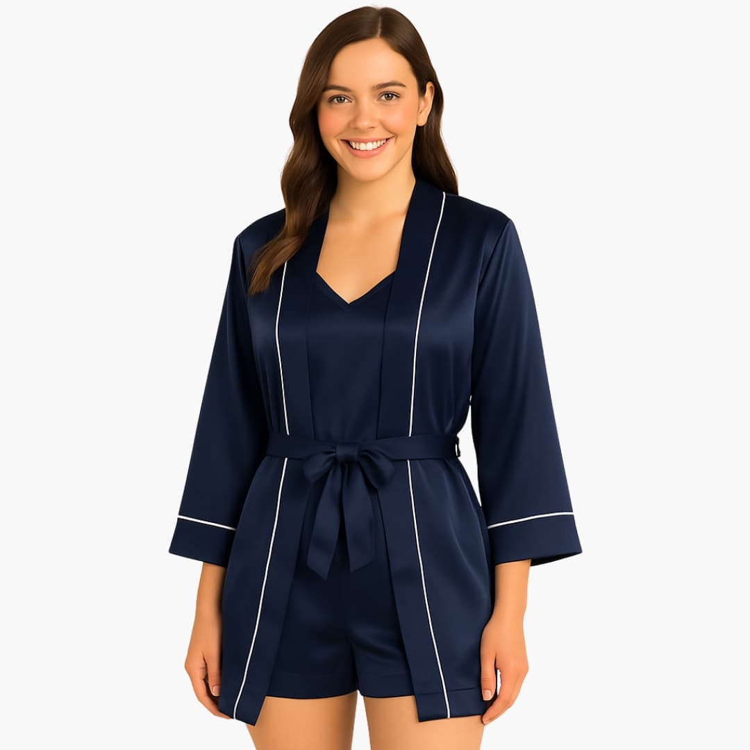 Pyjama Satin Femme Élégant Trois Pièces 3