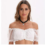top blouses : Mia - Blouse courte en dentelle, col V et Manches Transparentes in Blanc 3 van Seroa