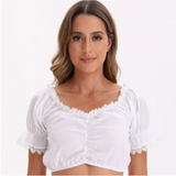 top blouses : Mia - Blouse courte en dentelle, col V et Manches Transparentes in Blanc 1 van Seroa