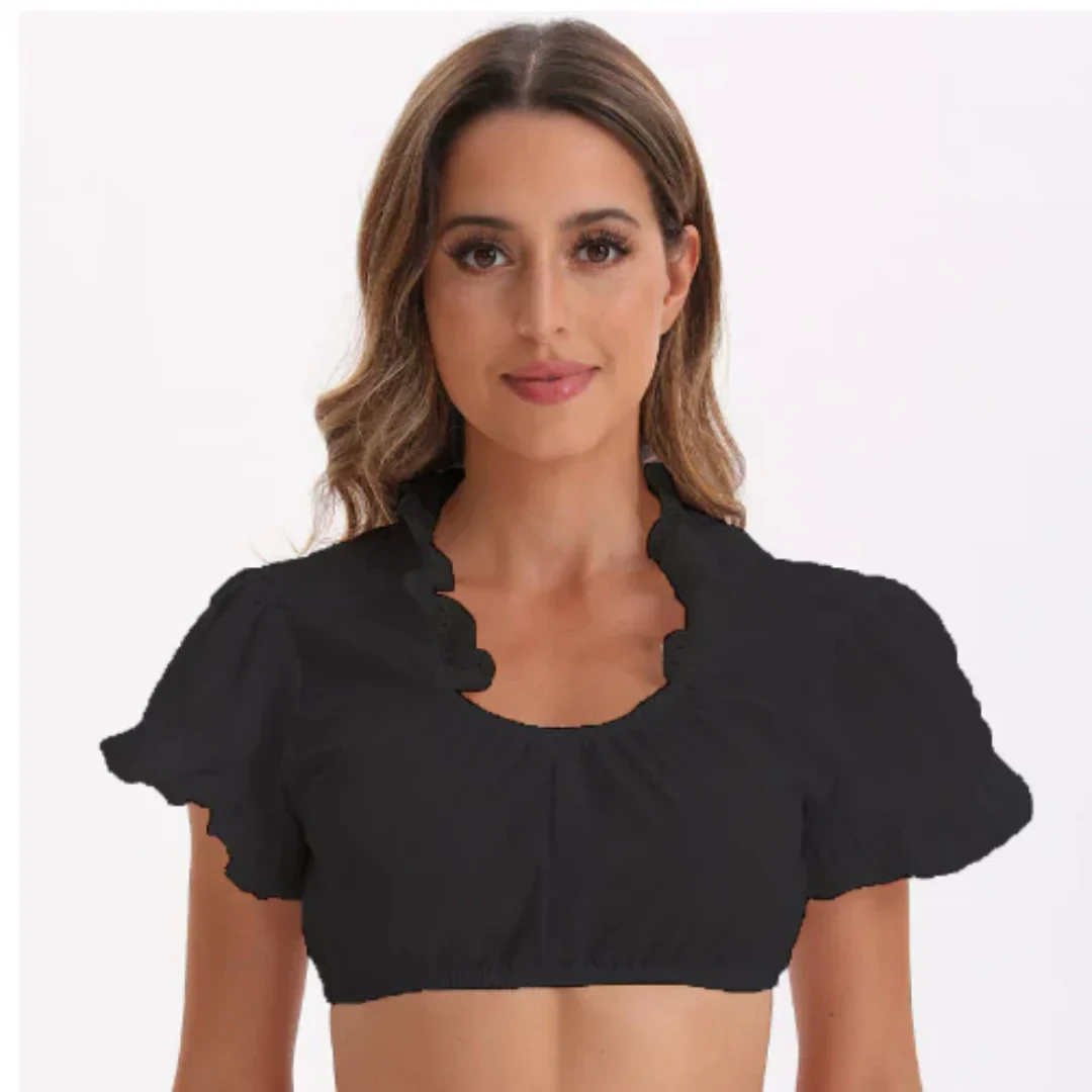 top blouses : Mia - Blouse courte en dentelle, col V et Manches Transparentes in Noir 2 van Seroa
