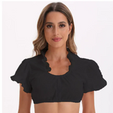 top blouses : Mia - Blouse courte en dentelle, col V et Manches Transparentes in Noir 2 van Seroa