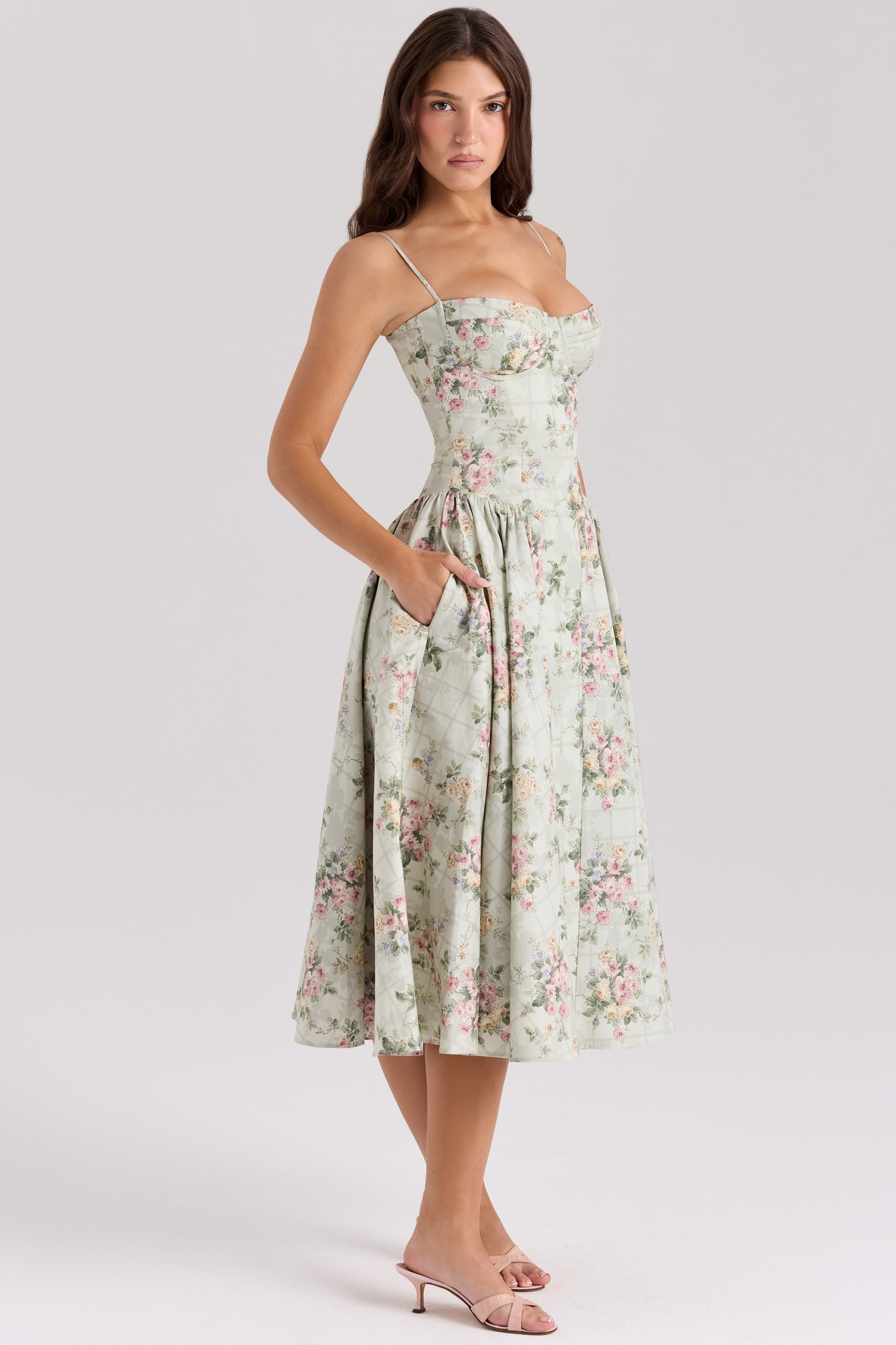 Robe Femme Élégante Midi Fleurie 1