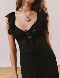 Asymmetrisches Midikleid aus Spitze für Damen, femininer Modestil