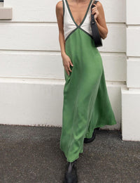 Robe Midi Fluide Colorblock Femme Élégante Idéale Cérémonie,
