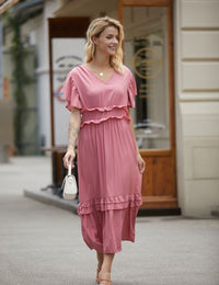 Robe Longue Femme Aérée Col V Été Coupes Aérées